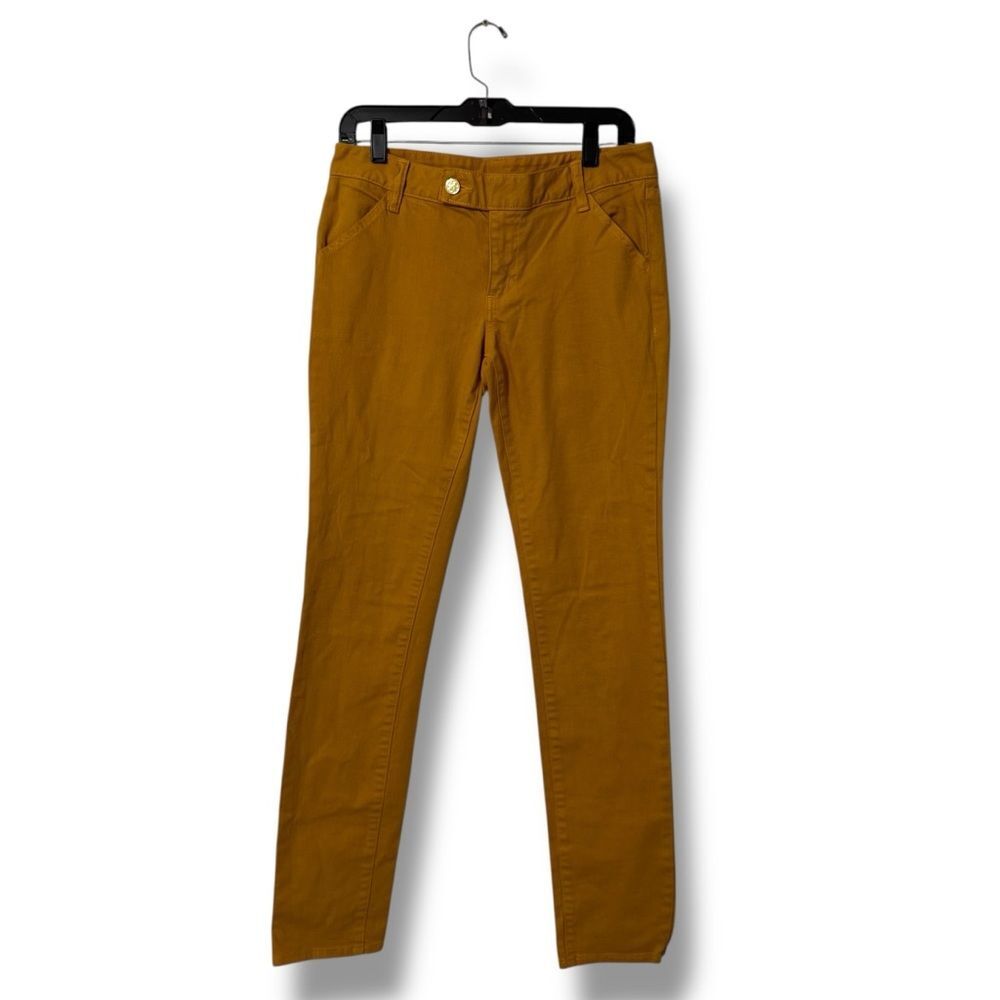 Tory Burch Slim Fit Jeans Mustard Yellow 28 Model Off Duty Clean Core Style